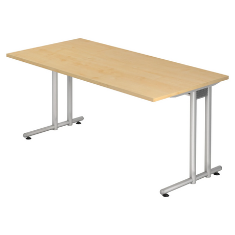 Bureau NANO 16 S avec décor en bois d'érable clair et structure métallique argentée de hjh OFFICE PRO