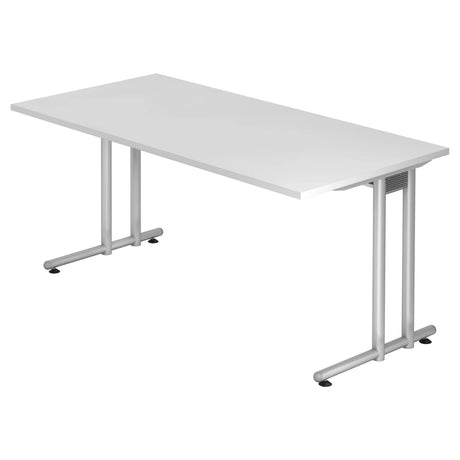 Bureau NANO 16 S avec plateau blanc et pieds en métal argenté de hjh OFFICE PRO