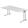 Bureau blanc NANO 18 S avec piétement argenté et plateau incurvé de hjh OFFICE PRO