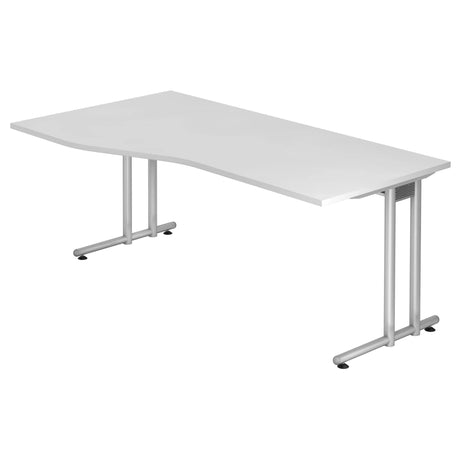 Bureau blanc NANO 18 S avec piétement argenté et plateau incurvé de hjh OFFICE PRO