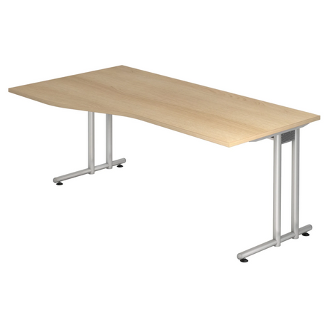 Bureau NANO 18 S aspect chêne avec pieds argentés et plateau incurvé de hjh OFFICE PRO