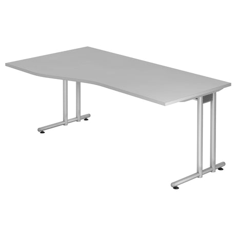 Bureau gris NANO 18 S avec structure en métal argenté et plateau incurvé de hjh OFFICE PRO