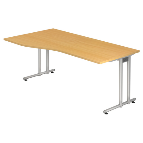 Bureau NANO 18 S aspect hêtre avec structure argentée et plateau incurvé de hjh OFFICE PRO