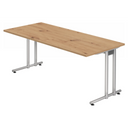 Bureau NANO 19 S avec un plateau en chêne rustique et des pieds argentés de hjh OFFICE PRO