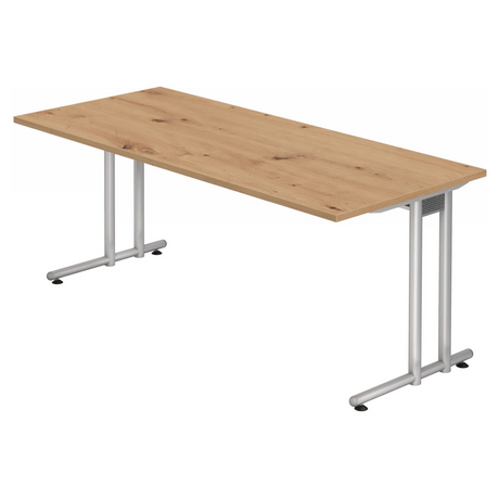 Bureau NANO 19 S avec un plateau en chêne rustique et des pieds argentés de hjh OFFICE PRO