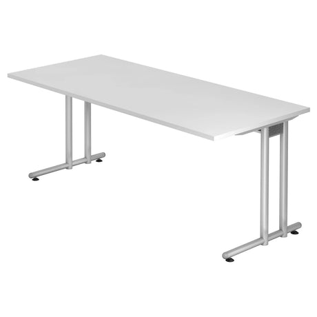 Bureau NANO 19 S avec plateau blanc et pieds en métal argenté de hjh OFFICE PRO