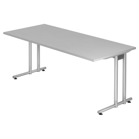 Bureau gris NANO 19 S avec structure en métal argenté et plateau lisse de hjh OFFICE PRO