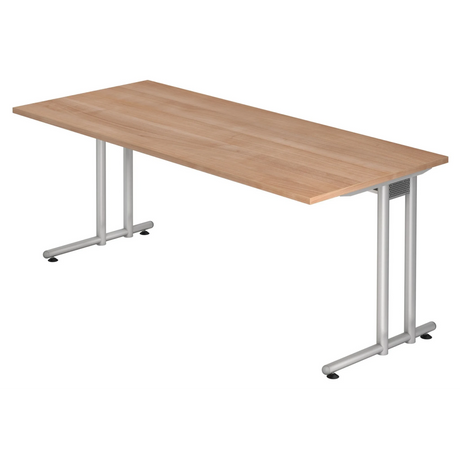Bureau NANO 19 S aspect noyer avec pieds en métal argenté de hjh OFFICE PRO