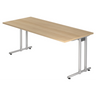 Bureau NANO 19 S avec plateau en chêne brun clair et pieds en métal argenté de hjh OFFICE PRO