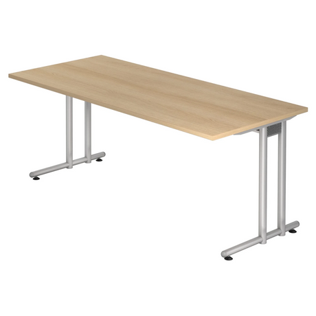 Bureau NANO 19 S avec plateau en chêne brun clair et pieds en métal argenté de hjh OFFICE PRO