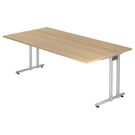 Bureau NANO 2E S avec plateau couleur chêne et pieds en métal argenté de hjh OFFICE PRO