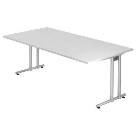Bureau blanc NANO 2E S avec pieds en métal argenté en taille 200 x 100 de hjh OFFICE PRO