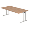 Bureau NANO 2E S avec plateau effet noyer et pieds en métal argenté de hjh OFFICE PRO