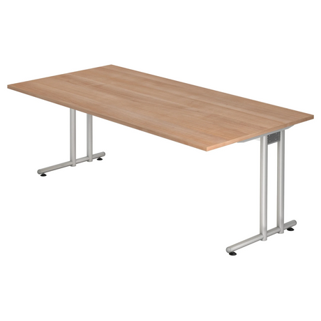 Bureau NANO 2E S avec plateau effet noyer et pieds en métal argenté de hjh OFFICE PRO