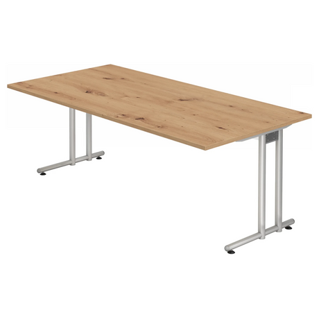 Bureau NANO 2E S avec plateau en chêne rustique et pieds argentés de hjh OFFICE PRO