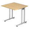 Bureau NANO 8 S avec plateau en bois d'érable clair et structure métallique argentée de hjh OFFICE PRO