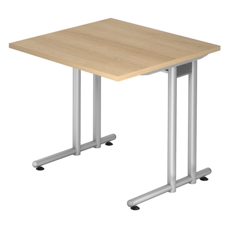 Bureau NANO 8 S avec plateau couleur chêne et structure métallique argentée de hjh OFFICE PRO