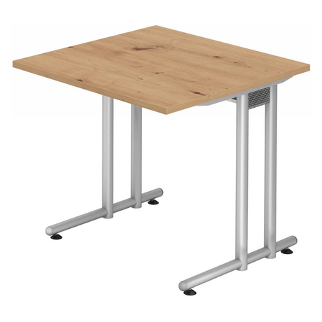 Bureau NANO 8 S avec plateau en chêne clair noueux et structure argentée de hjh OFFICE PRO
