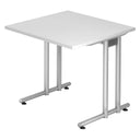 Bureau carré NANO 8 S en blanc et argent avec structure en métal argenté de hjh OFFICE PRO
