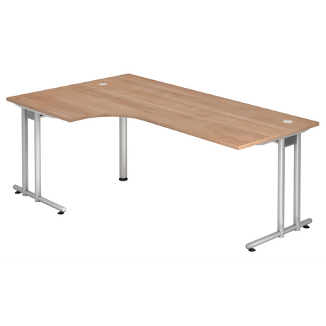 Bureau en L NANO 82 S aspect noyer avec pieds en métal argenté de hjh OFFICE PRO