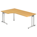 Bureau en L NANO 82 S effet hêtre avec pieds en métal argenté de hjh OFFICE PRO