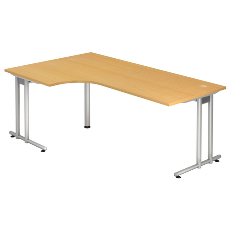 Bureau en L NANO 82 S effet hêtre avec pieds en métal argenté de hjh OFFICE PRO