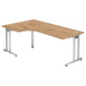 Bureau en L NANO 82 S en chêne rustique avec structure argentée et deux passe-câbles de hjh OFFICE PRO