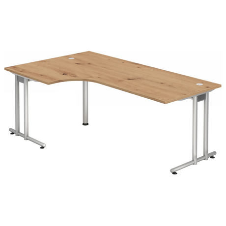 Bureau en L NANO 82 S en chêne rustique avec structure argentée et deux passe-câbles de hjh OFFICE PRO