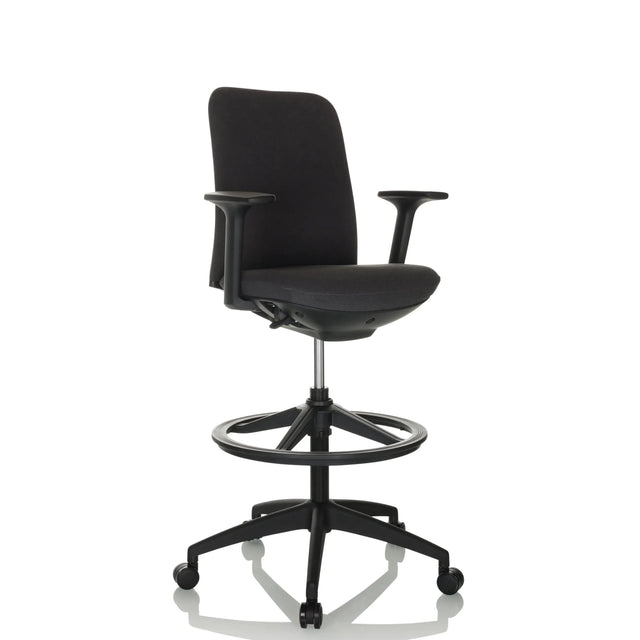 Chaise de comptoir NESTORA WORK noire avec assise rembourrée, accoudoirs et repose-pieds de hjh OFFICE