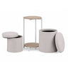 Table d'appoint Nestup 1 en blanc et chêne avec tabouret intégré revêtu de tissu beige de hjh LIVING