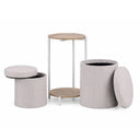 Table d'appoint Nestup 1 en blanc et chêne avec tabouret intégré revêtu de tissu beige de hjh LIVING