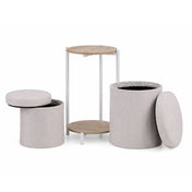 Table d'appoint Nestup 1 en blanc et chêne avec tabouret intégré revêtu de tissu beige de hjh LIVING