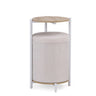 Table d'appoint Nestup 1 en blanc et chêne avec tabouret intégré revêtu de tissu beige de hjh LIVING