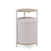 Table d'appoint Nestup 1 en blanc et chêne avec tabouret intégré revêtu de tissu beige de hjh LIVING
