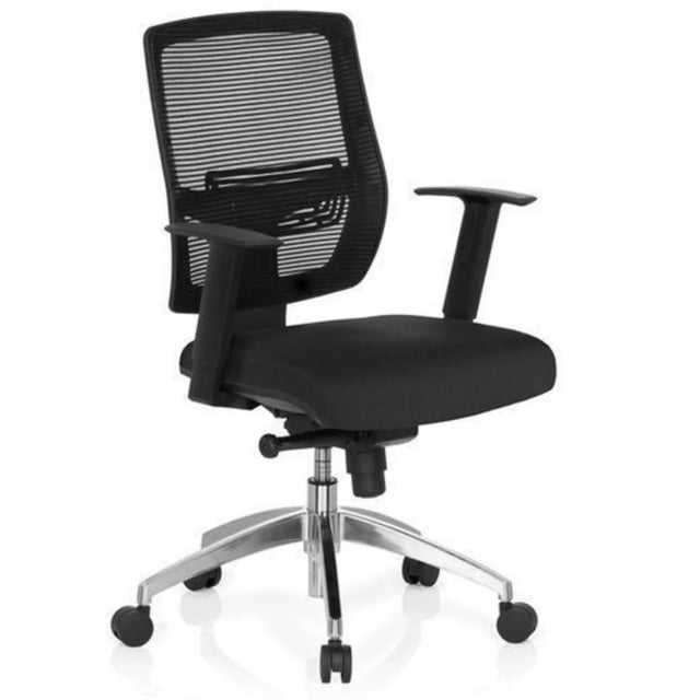 Siège de bureau de qualité professionnelle NET 90 en noir avec dossier en maille et pied en étoile argenté de hjh OFFICE
