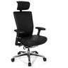 Siège de bureau de qualité professionnelle NOVA avec revêtement en cuir noir, appui-tête et base chromée de hjh OFFICE