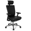 Siège de bureau de qualité professionnelle NOVA avec revêtement en cuir noir, appui-tête et base chromée de hjh OFFICE