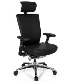 Siège de bureau de qualité professionnelle NOVA avec revêtement en cuir noir, appui-tête et base chromée de hjh OFFICE