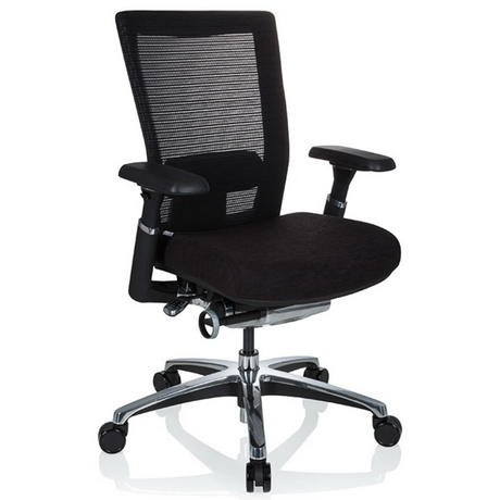 Siège de bureau haut de gamme NOVA PRO ALU en noir avec dossier en maille et base brillante de hjh OFFICE