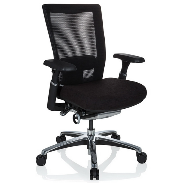 Siège de bureau haut de gamme NOVA PRO ALU en noir avec dossier en maille et base brillante de hjh OFFICE