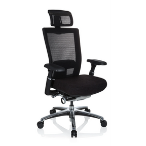 Siège de bureau haut de gamme NOVA PRO I en noir avec dossier en maille, appuie-tête et base brillante de hjh OFFICE