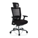 Siège de bureau haut de gamme NOVA PRO I en noir avec dossier en maille, appuie-tête et base brillante de hjh OFFICE
