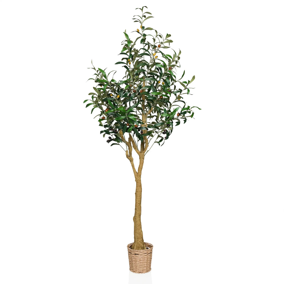 Plante artificielle OLIVE II en vert avec pot panier tressé et tronc naturel de hjh OFFICE