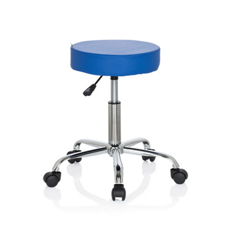 Tabouret pivotant bleu OPERATOR II avec piétement chromé et cinq roulettes de hjh OFFICE