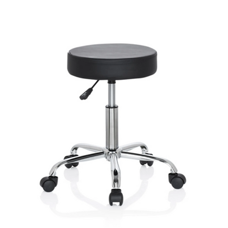 Tabouret pivotant OPERATOR II noir avec assise rembourrée, piètement chromé et cinq roulettes de hjh OFFICE