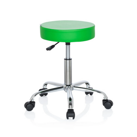 Tabouret pivotant OPERATOR II vert avec structure métallique brillante et cinq roulettes de hjh OFFICE