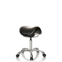 Tabouret de selle ORTHO SIT noir avec assise rembourrée et piètement cruciforme chromé sur roulettes de hjh OFFICE
