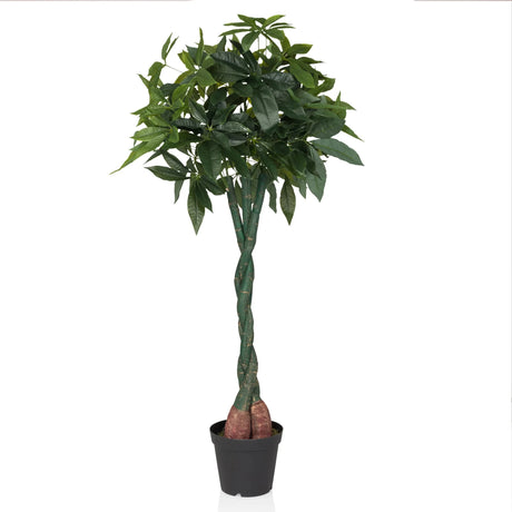 Plante artificielle verte PACHIRA avec tronc tressé dans un pot noir de hjh OFFICE