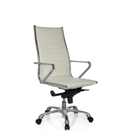 Siège de direction de qualité professionnelle PARIBA III en blanc crème avec éléments chromés brillants et pied à roulettes de hjh OFFICE