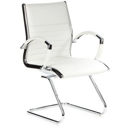 Chaises cantilever PARMA V blanc crème avec revêtement capitonné et structure chromée de hjh OFFICE